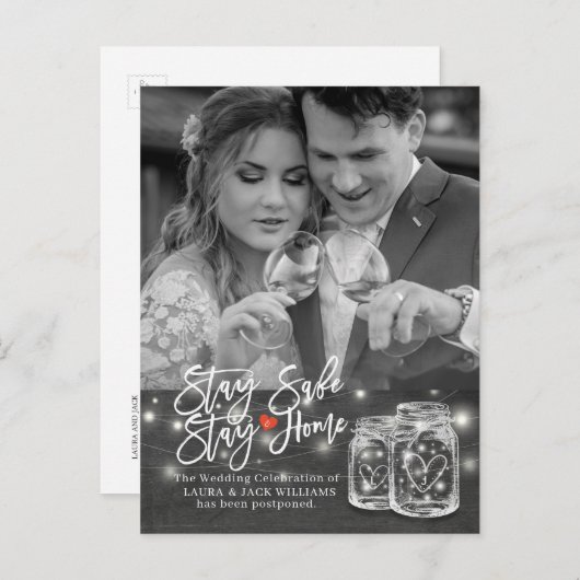 の結婚延期中止自宅とステイ・セーフ・フォト 案内ポストカード (正面/裏面)