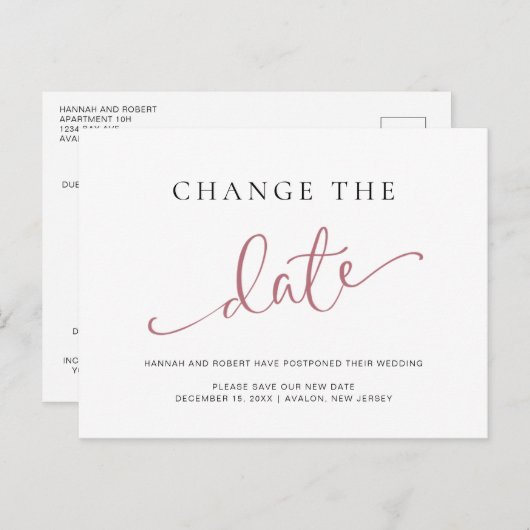 の結婚延期変更バラブラック 案内ポストカード (正面/裏面)