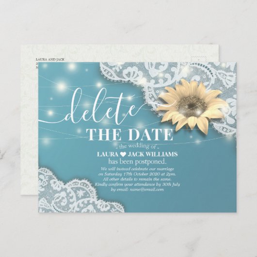 の結婚延期日ひまわりの削除 案内ポストカード (正面/裏面)
