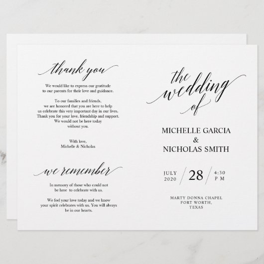 の結婚式プログラム,エレガンスモダンブラック (正面/裏面)