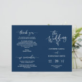 の結婚式典プログラムエレガントScript Navy Blue (スタンド正面)
