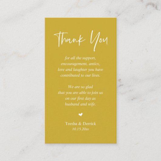 の結婚心から感謝、黄モダン金ゴールド エンクロージャーカード (正面)