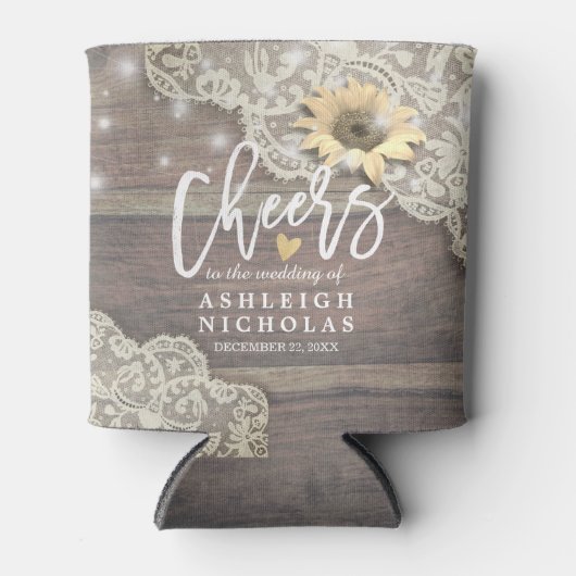 の結婚応援ウッドレースひまわりライトを愛する 缶クーラー (正面)