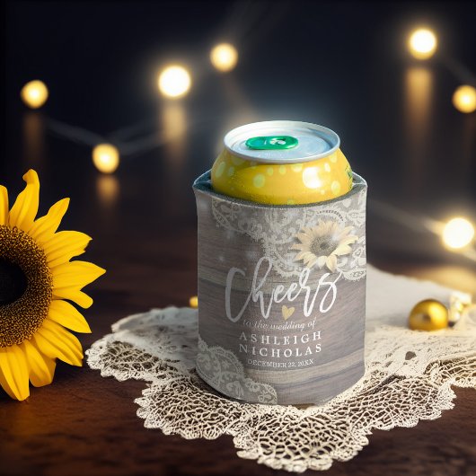 の結婚応援ウッドレースひまわりライトを愛する 缶クーラー