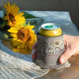 の結婚応援ウッドレースひまわりライトを愛する 缶クーラー