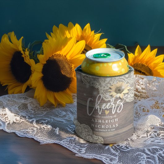 の結婚応援ウッドレースひまわりライトを愛する 缶クーラー