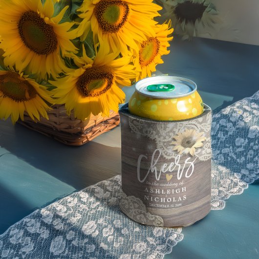 の結婚応援ウッドレースひまわりライトを愛する 缶クーラー