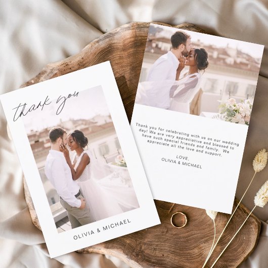 の結婚感謝の写真ミニマルなロマンチック サンキューカード