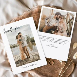 の結婚感謝の写真ミニマルなロマンチック サンキューカード