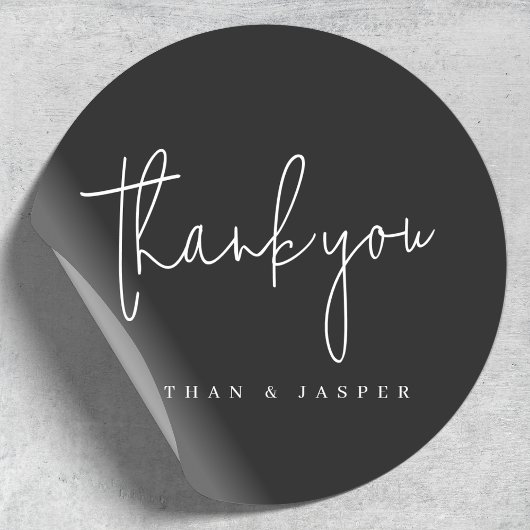 の結婚感謝の手書きブラック ラウンドシール