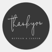 の結婚感謝の手書きブラック ラウンドシール (正面)