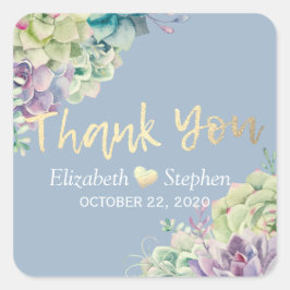 の結婚感謝シックな水色の多肉植物 スクエアシール