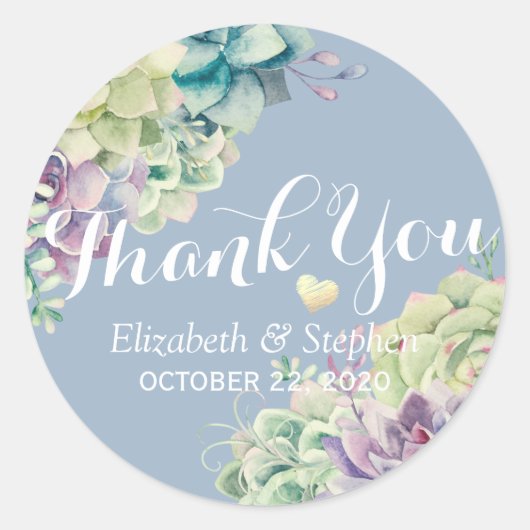 の結婚感謝シックな水色の多肉植物 ラウンドシール (正面)