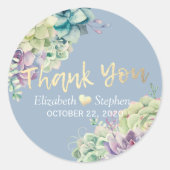 の結婚感謝シックな水色の多肉植物 ラウンドシール (正面)