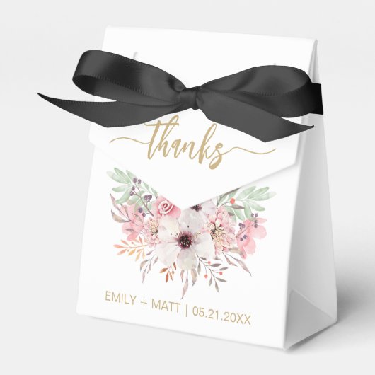 の結婚感謝ピンク素朴のフローラお願い箱 フェイバーボックス (正面サイド)