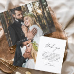 の結婚感謝手書き写エレガント真 サンキューカード<br><div class="desc">前面結婚と背面に写真がある手書きのサンキューカード。サンキューカードにはモダン、ミニマルなモダン結婚式日のお祝いの後に使用するエレガント、シンプルと使用する手で文字のキュラシンプルシックスクリプトのタイポグラフィが含まれている。</div>