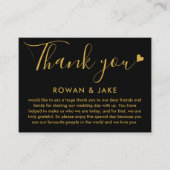 の結婚感謝金ゴールドと黒ハートスクリプト プレイスカード (正面)