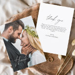 の結婚手書き感謝の写真エレガント サンキューカード<br><div class="desc">の結婚手書きサンキューカード。前面と背面に写真が表示されている。サンキューカードには白モダンと黒の手で書かれた筆記体のタイポグラフィが含まエレガントれ、シンプルミニマルなモダン結婚式の日のお祝いの後に使用するシンプルこと。</div>