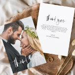 の結婚手書き感謝の写真ロマンチック サンキューカード<br><div class="desc">の結婚手書きサンキューカード。前面と背面に写真が表示されている。サンキューカードには白モダンと黒の手で書かれた筆記体のタイポグラフィが含まエレガントれ、シンプルミニマルなモダン結婚式の日のお祝いの後に使用するシンプルこと。</div>