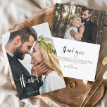 の結婚手書き感謝2枚の写真 サンキューカード<br><div class="desc">の結婚手書きサンキューカード。前面と背面に写真が表示されている。秋、秋、春の夏、冬のサンキューカードモダンは、白と黒の手で文字を書いた筆記体のタイポグラフィが含まエレガントれモダン、とミニマルシンプルムな結婚式の日のお祝いの後に使用すシンプルる。</div>