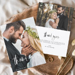 の結婚手書き感謝2枚の写真 サンキューカード<br><div class="desc">の結婚手書きサンキューカード。前面と背面に写真が表示されている。秋、秋、春の夏、冬のサンキューカードモダンは、白と黒の手で文字を書いた筆記体のタイポグラフィが含まエレガントれモダン、とミニマルシンプルムな結婚式の日のお祝いの後に使用すシンプルる。</div>