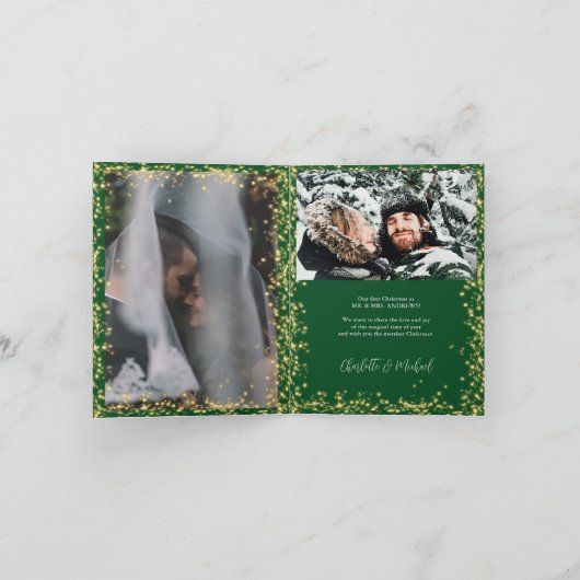 の結婚手書き結婚したと明るい3枚の写真 サンキューカード (内部)