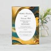 の結婚抽象芸術ティール（緑がかった色）金ゴールドエレガント モダン 招待状 (スタンド正面)
