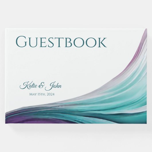 の結婚抽象芸術紫とティール（緑がかった色） ゲストブック (正面)