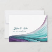 の結婚抽象芸術紫とティール（緑がかった色） 出欠カード (正面)