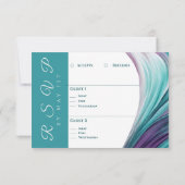 の結婚抽象芸術紫とティール（緑がかった色） 出欠カード (裏面)