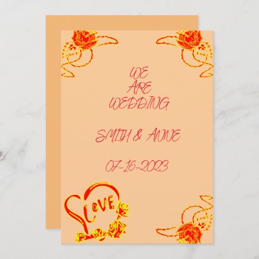 の結婚招待バラ 招待状 (正面/裏面)