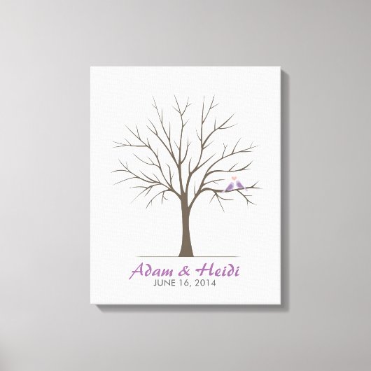 の結婚指紋の木 – 愛の鳥 – 紫 キャンバスプリント (正面)