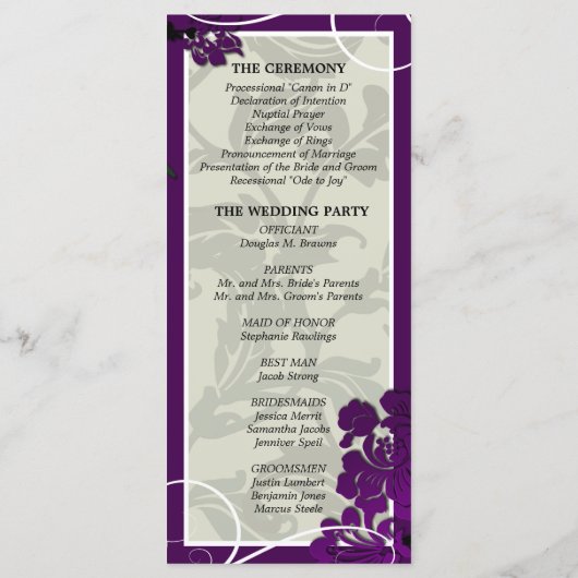の結婚教会プログラム – 紫のフローラ渦巻き プログラム (裏面)