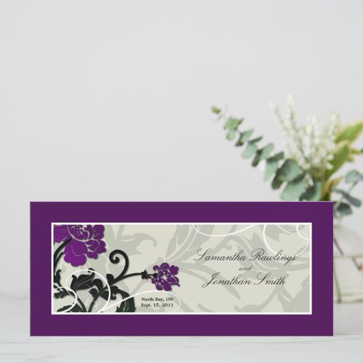 の結婚教会プログラム – 紫のフローラ渦巻き プログラム (スタンド正面)