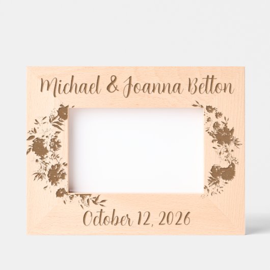 の結婚新婚記念フローラ花 レーザー彫刻フレーム (正面)