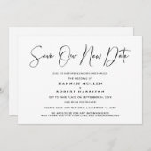 の結婚新救期の延期白黒 案内状 (正面/裏面)