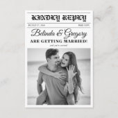 の結婚新聞おもしろい白黒フォトズ結婚 エンクロージャーカード (正面)