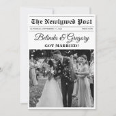 の結婚新聞おもしろい白黒フォトズ結婚 サンキューカード (正面)