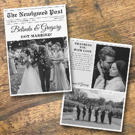 の結婚新聞おもしろい白黒フォトズ結婚 サンキューカード