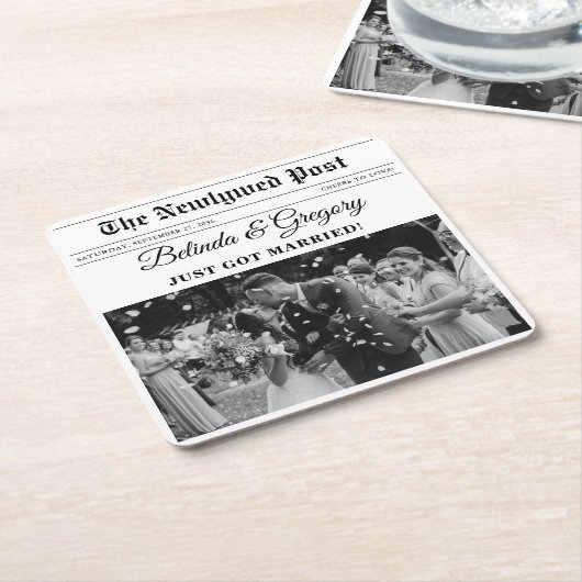 の結婚新聞おもしろい白黒フォトズ結婚 スクエアペーパーコースター (アングル)