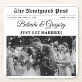 の結婚新聞おもしろい白黒フォトズ結婚 スクエアペーパーコースター (正面)