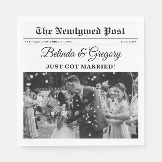 の結婚新聞おもしろい白黒フォトズ結婚 スタンダードランチョンナプキン (正面)