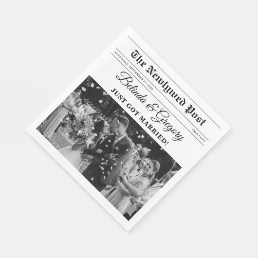 の結婚新聞おもしろい白黒フォトズ結婚 スタンダードランチョンナプキン (角)
