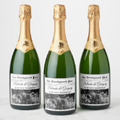 の結婚新聞おもしろい白黒フォトズ結婚 スパークリングワインラベル (ボトル)