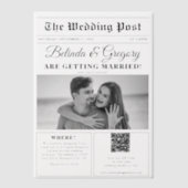 の結婚新聞おもしろい白黒フォトズ結婚 ベラム紙招待状 (正面)