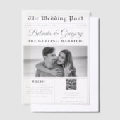 の結婚新聞おもしろい白黒フォトズ結婚 ベラム紙招待状 (オフセット)