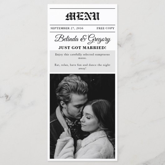 の結婚新聞おもしろい白黒フォトズ結婚 メニュー (裏面)