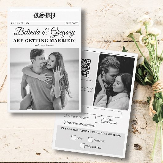 の結婚新聞おもしろい白黒フォトズ結婚 出欠カード