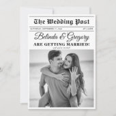 の結婚新聞おもしろい白黒フォトズ結婚 招待状 (正面)