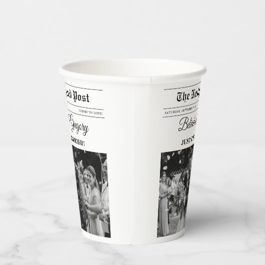 の結婚新聞おもしろい白黒フォトズ結婚 紙コップ (右)